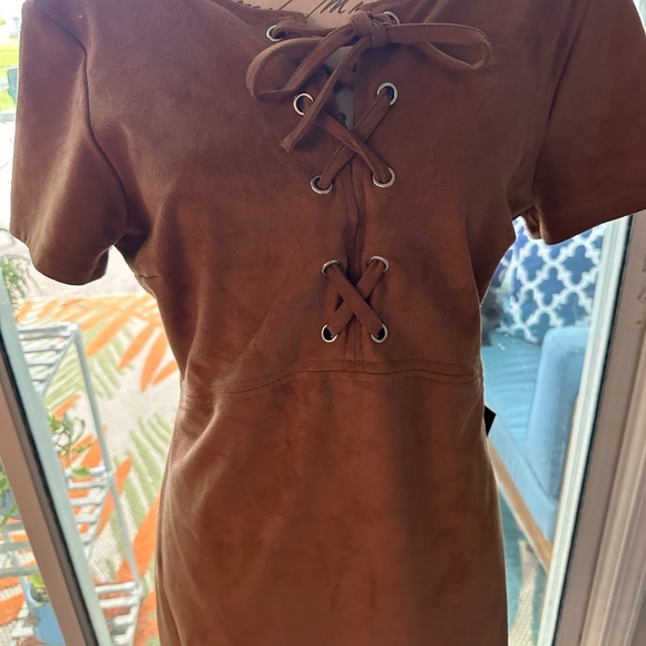 NWT Express Brown Suede Dress 10 - Picture 2 of 5